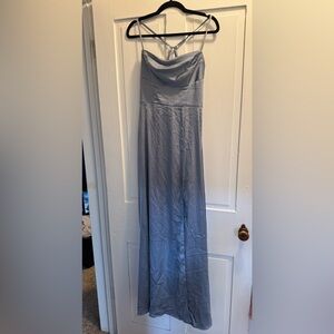 Azazie Dusty Blue Satin Cowl Neck Bridesmaid Dress